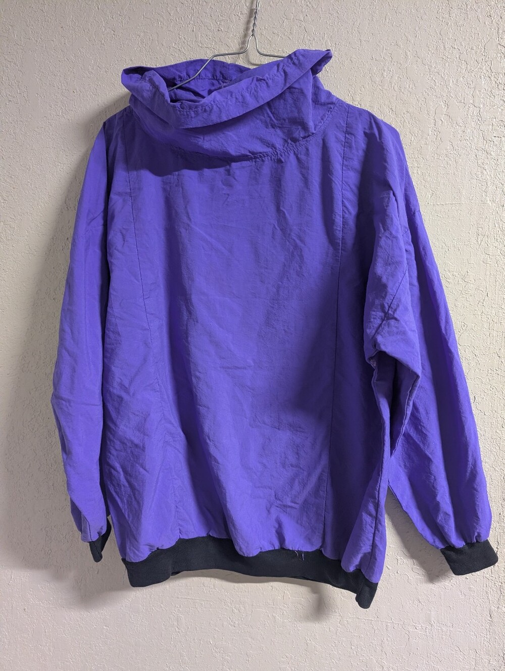Vintage 80s Pullover Windbreaker Jacket L Cowl Neck Indie Outerwear Preppy